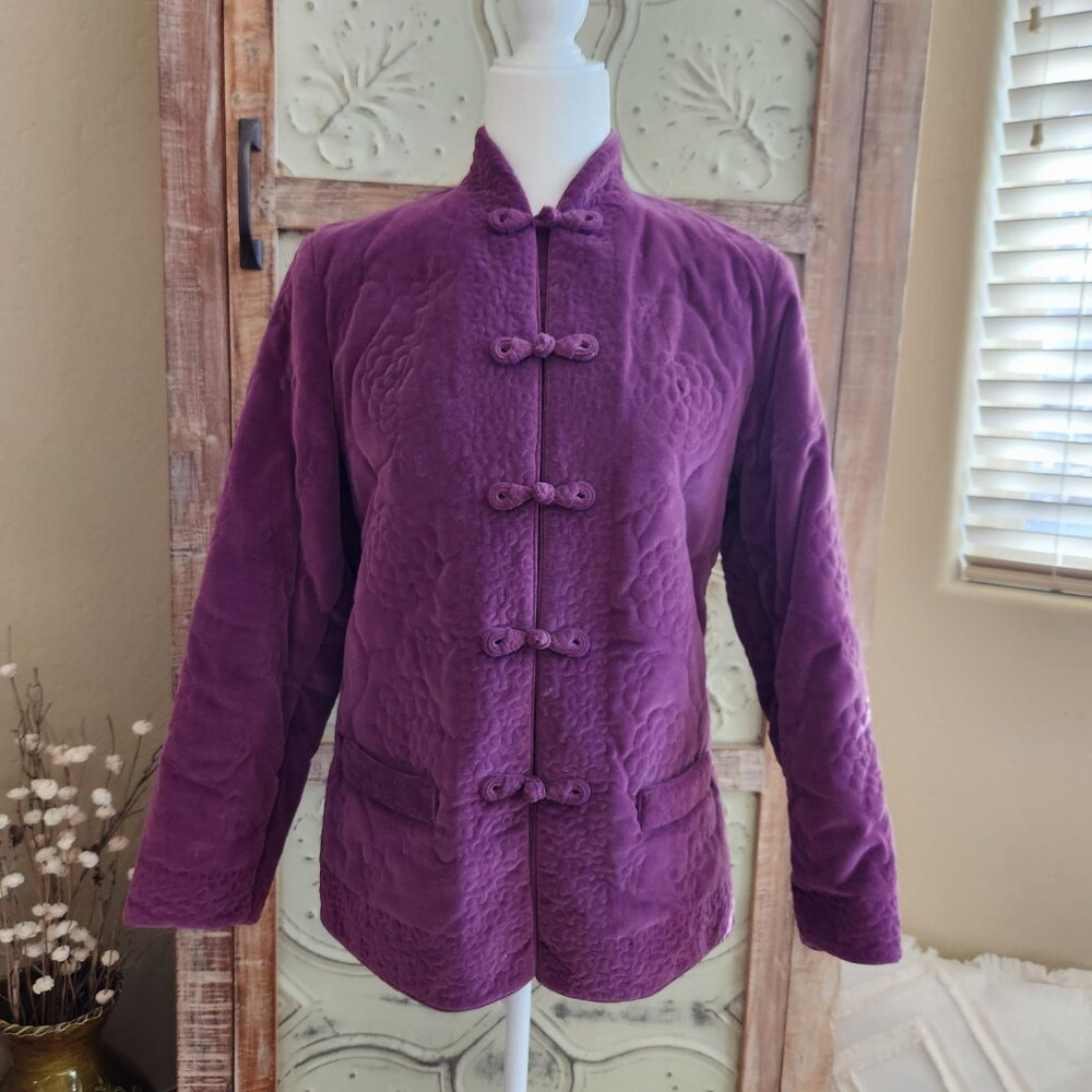 "Peony Brand" Purple Velvet Quilted Tang-Style Jacket/Blazer | Vintage | Large
